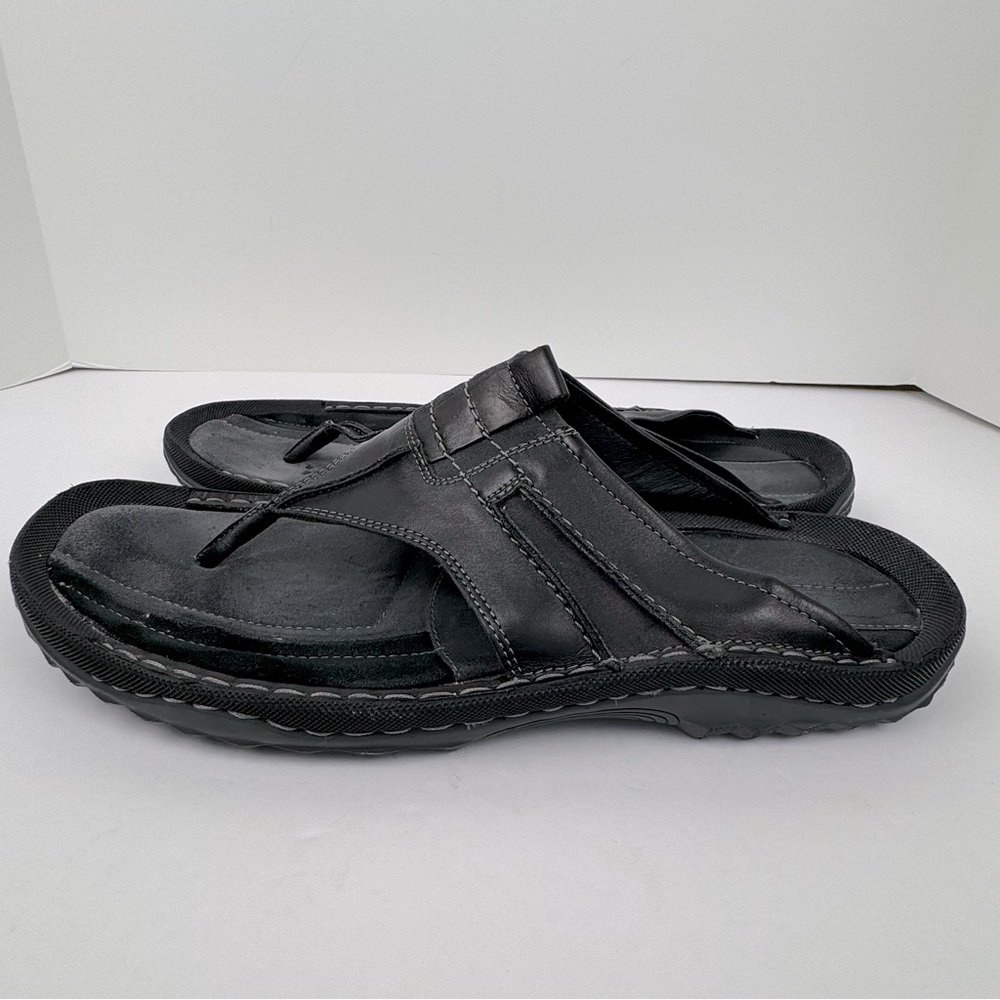 Aston Grey Sport Flip Flops. Black Leather with stitching. Men’s size 11. Comfy.